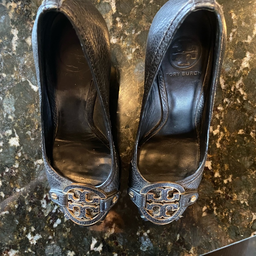 Tory Burch peep toe wedge with buckle